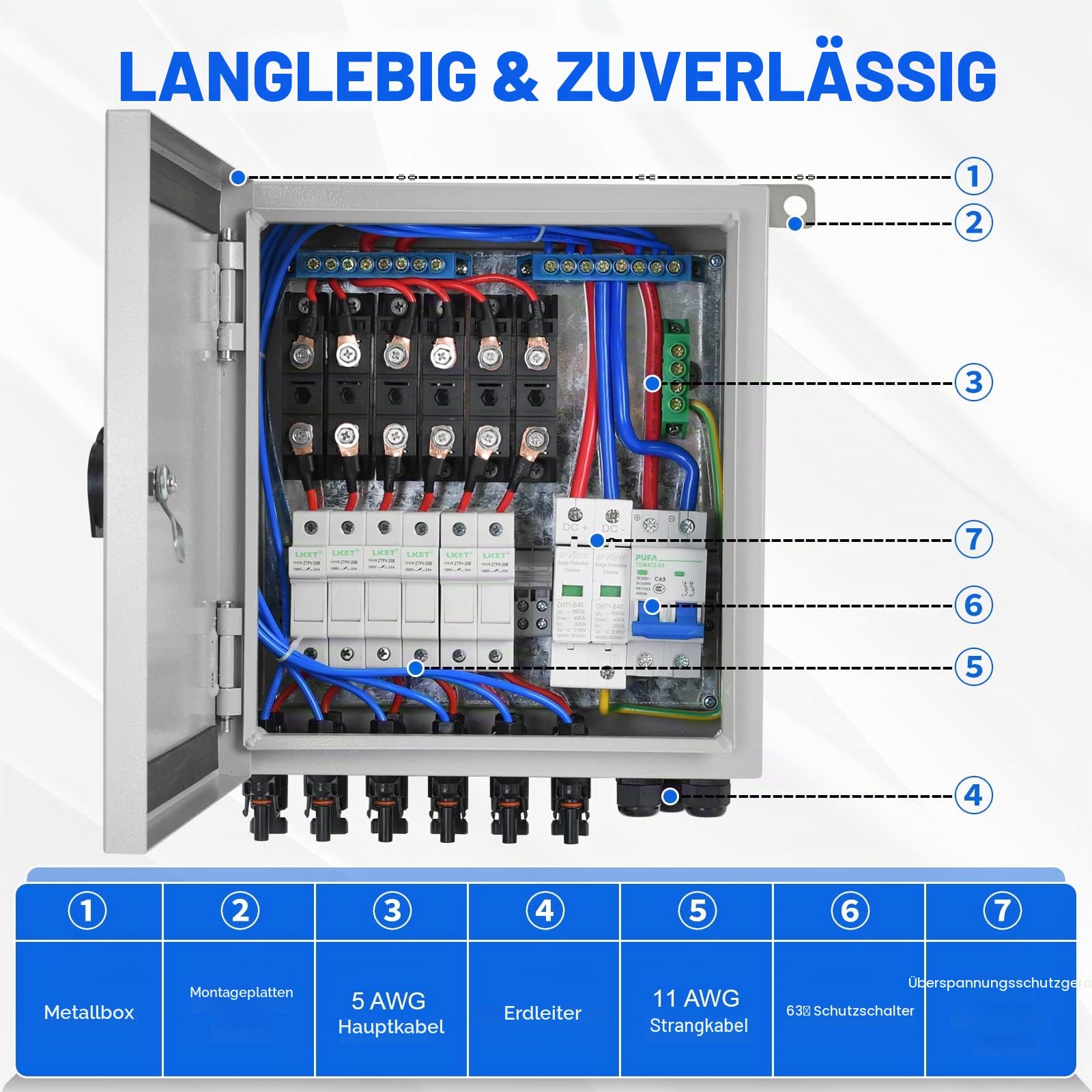 ECO-WORTHY 6-Saitige PV-Kombinationsbox & 63 A Leitungsschutzschalter für Solarpanel-Gitter und Netzunabhängiges Solarstromsystem