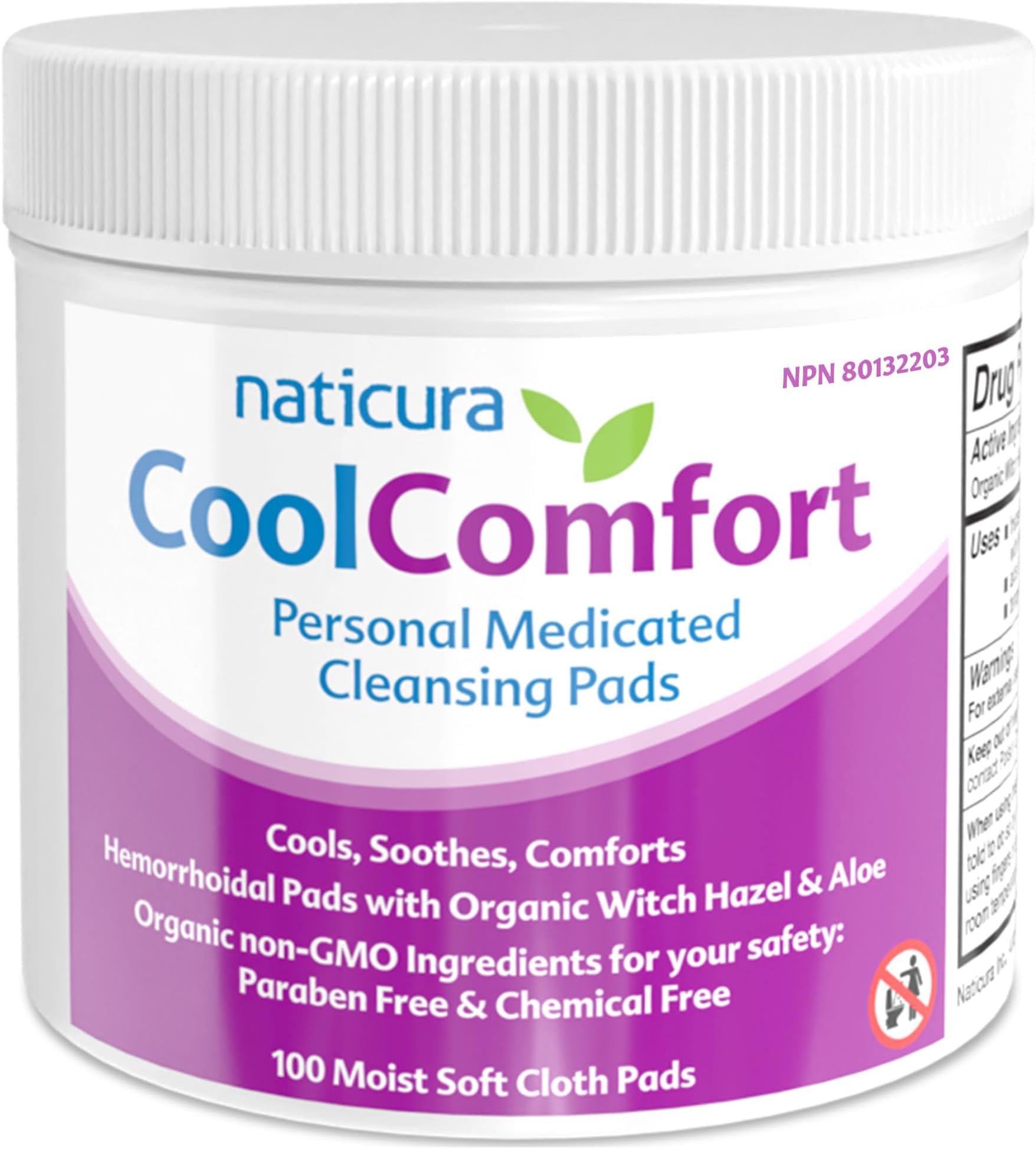 CoolComfort Personal Cleansing Pads with Organic Witch Hazel and Aloe Vera - All-Natural and Fast Acting Wipes for Hemorrhoid Burning, Itching, Pain and Swelling - 100 Pads - No Parabens