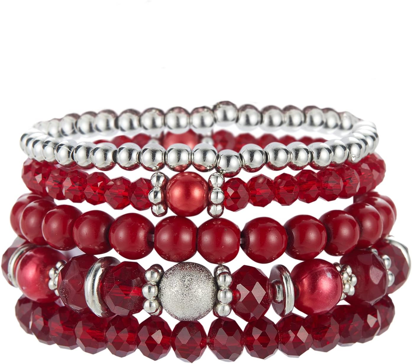 Noessla Beaded Pearl Stretch Bracelet Silver Stackable Crystal Beads Bracelets Trendy Costume Jewelry Mothers Day Gifts for Women