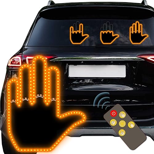 Howdot Glogesture - Luz de mano para automóvil, 4 en 1, señal LED de furia de carretera para automóvil, luz de dedo de automóvil con control remoto,