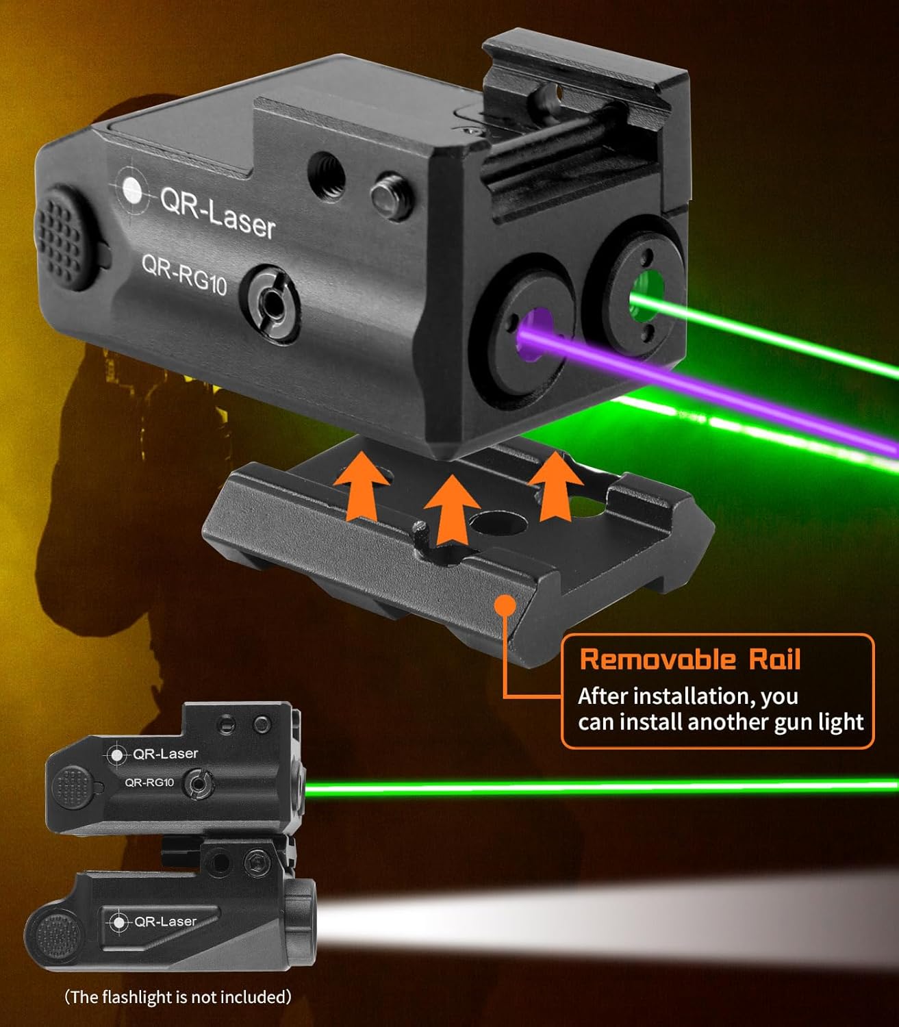Red Green Purple Blue Laser Light Combo, 800 Lumens Tactical Flashlight Laser Sight, Built-in USB Rechargeable Battery, Adjustable Compact Tactical LED Light Laser Beams