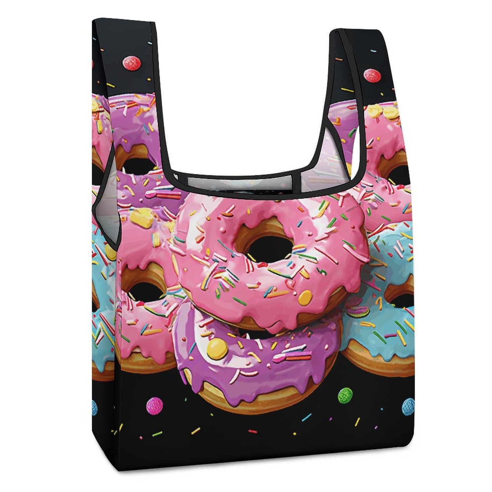 LPSBVNM Large Capacity Shopping Bag,Donut Printed Reusable Shopping Bag Portable Tote Bag Foldable Shopping Bag for Groceries, Supermarket, Gifts, And