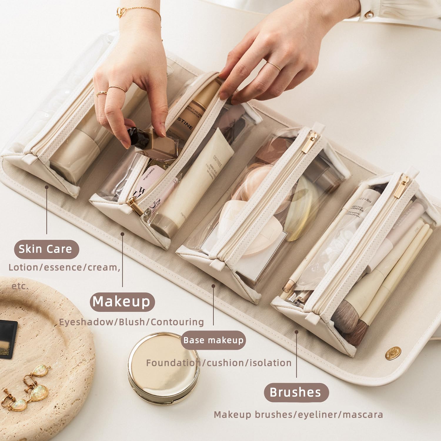 Customized Name Travel Makeup Bag,Capacity Cosmetic Travel Bag for Women Portable Pouch Makeup Organizer Bag with Divider and Handle Makeup Case Toiletry Bag Handmade Gift for Mom, Wife, Bridesmaids,