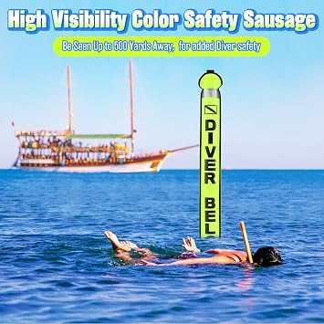 4FT High Visible Diving Open Bottom Surface Marker Buoy (SMB) Scuba Signal Tube with Reflective Strip + Diving Gear Bag Carry Mesh Storage Pocket