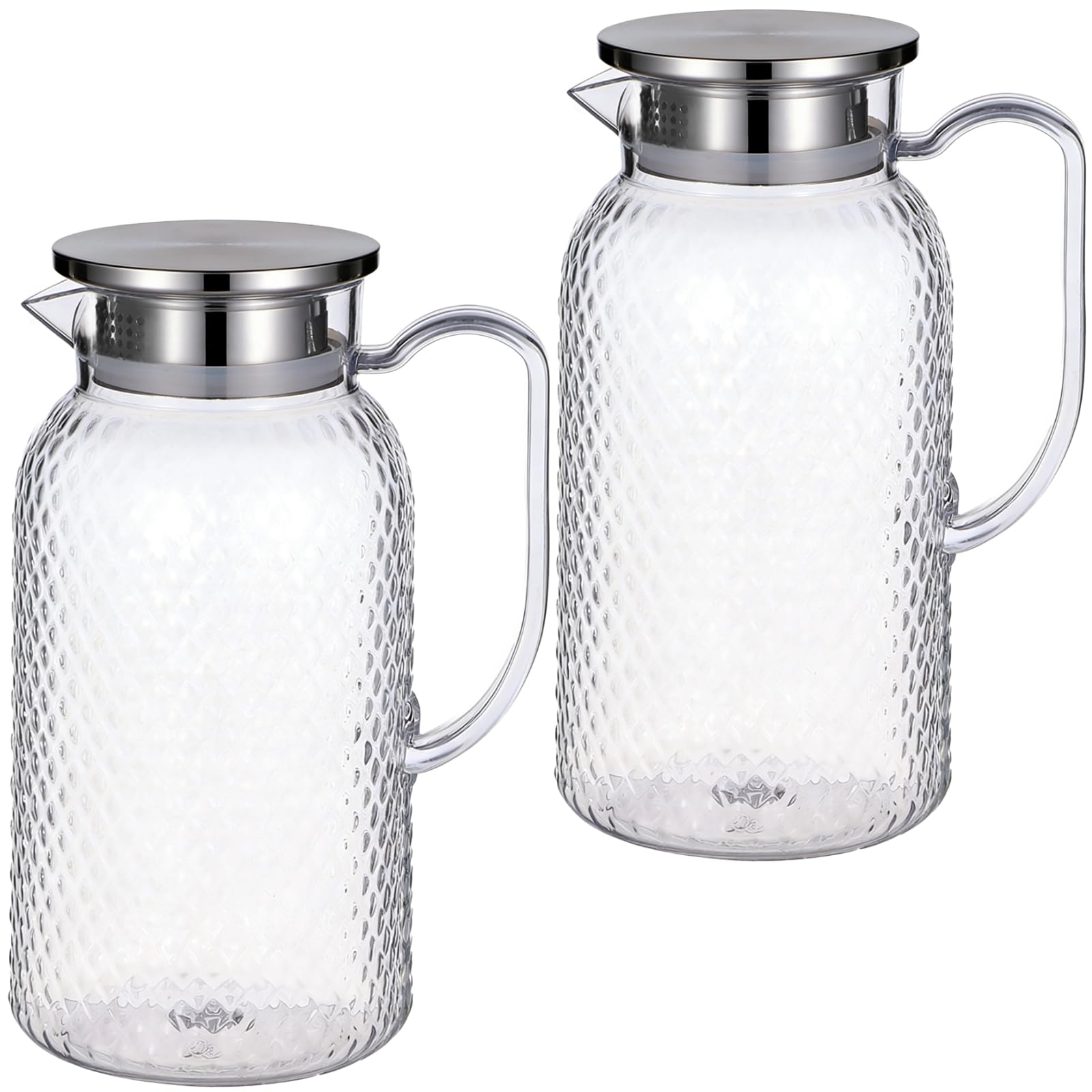 2 Stk. 1,8 L Wasserkaraffen, durchsichtiger Krug mit Edelstahldeckel und Siebeinsatz, Kühlschrank-Getränkekanne für Eistee Saft Sangria Limonade Kaffee, hitzebeständig mit ergonomischem Griff
