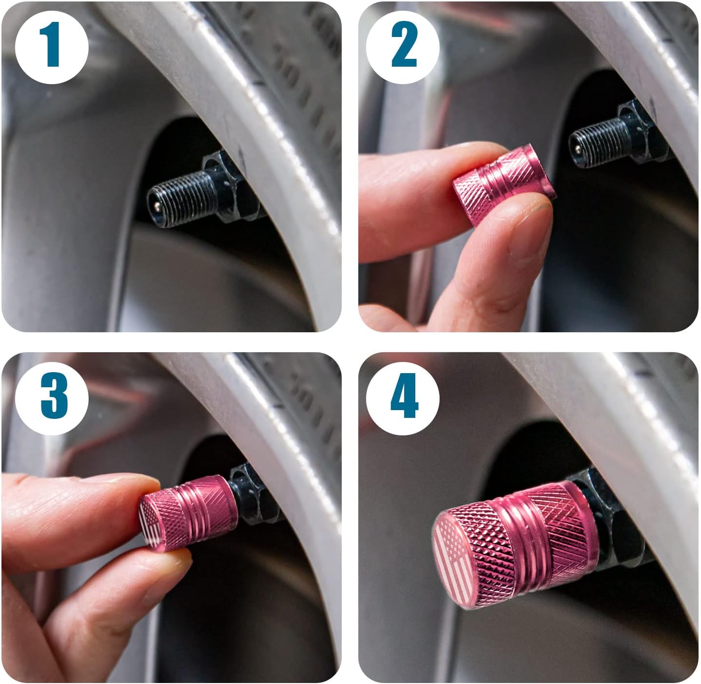 Tire Valve Stem Caps - 4 Pack Anti-Corrosion Premium Anodized Alloy Tyre Air Valve Caps Cat Dog Paw for Car SUV Bike Pink image 5