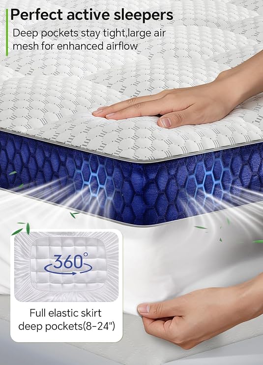 BEDELITE 3 Inch King Mattress Topper, Pillow Top Mattress Pad Bed Cover
