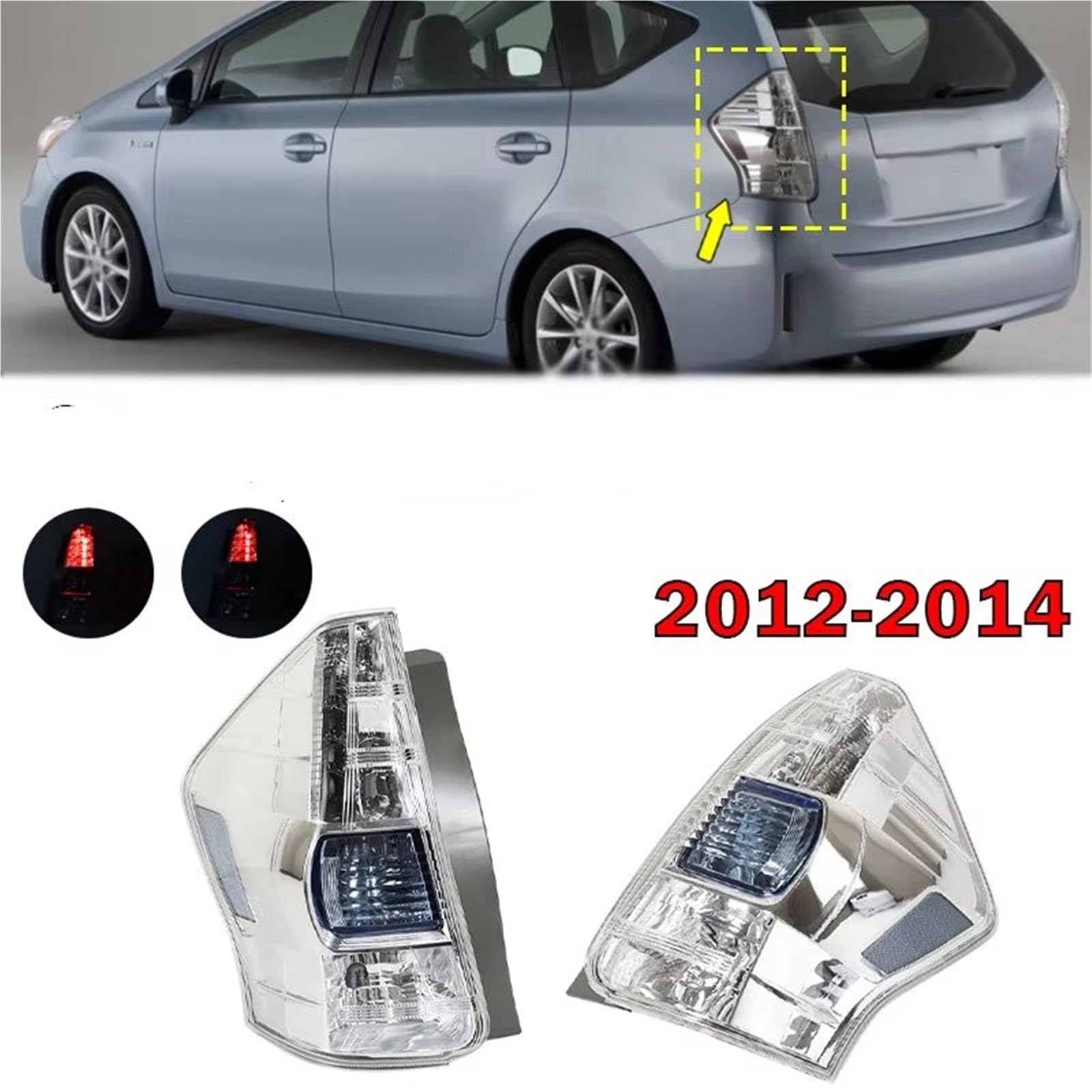 Genérico Piloto Trasero Para Toyota Para Prius 2012-2014 81560-47140 Luz Trasera Lámpara De Señal Advertencia Freno Accesorios Exteriores Conjunto Luz Trasera Coche(Only Right)