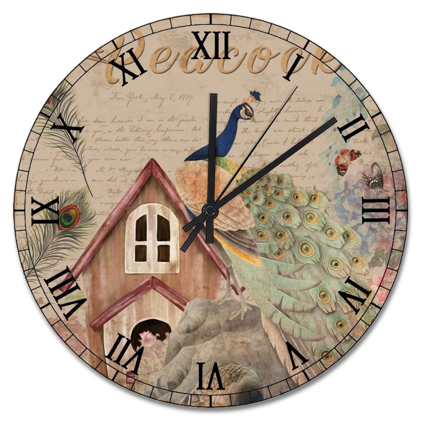 Horloge murale paon de style Paris violet et bleu de luxe