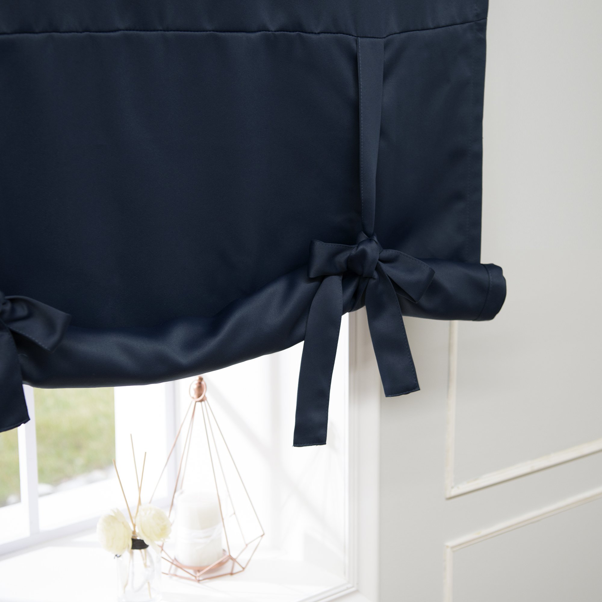Best Home Fashion Thermal Insulated Blackout Tie-Up Window Shade - Rod Pocket - Navy - 42