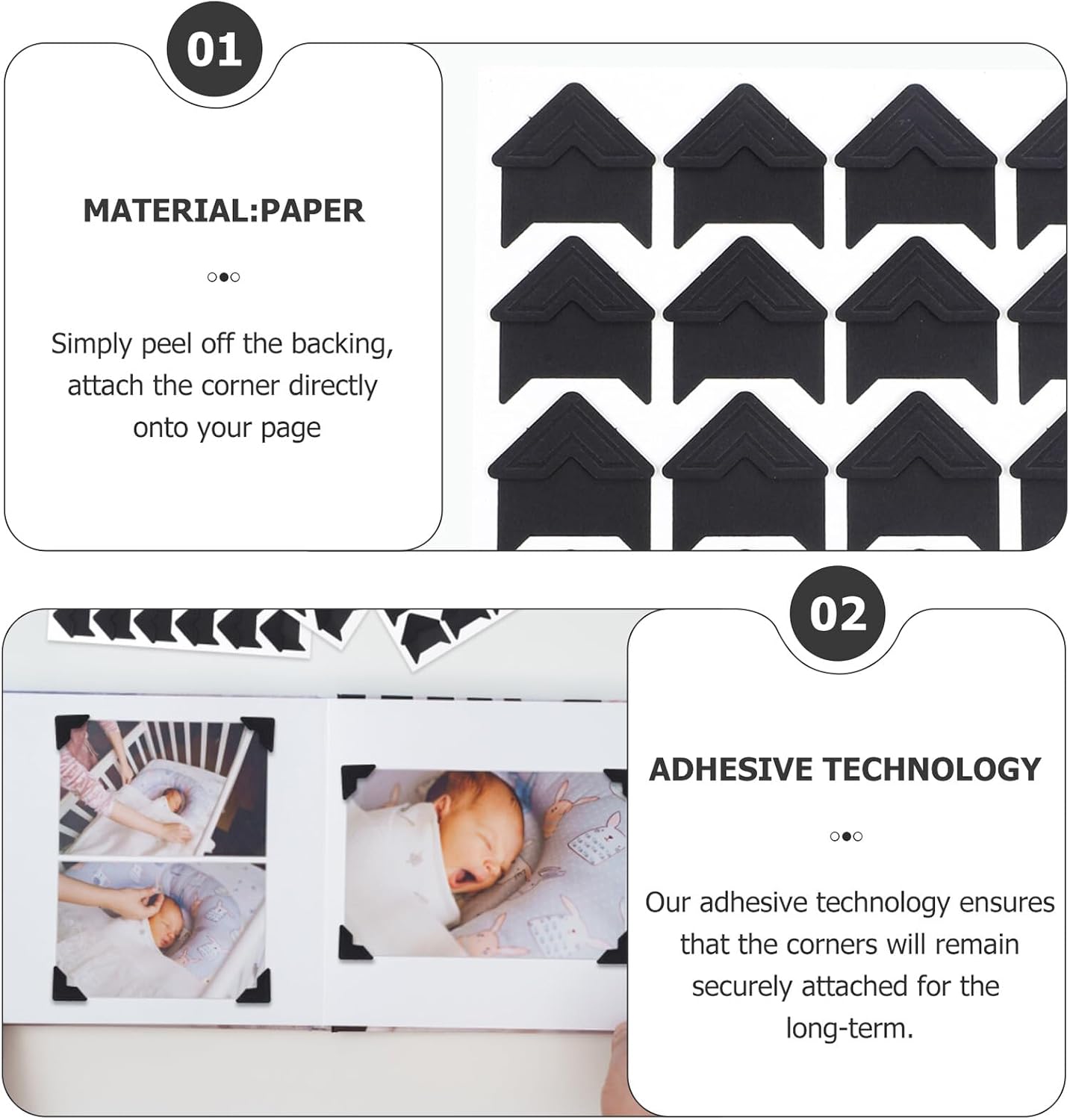 Self-Adhesive Photo Corner Stickers 240Pcs Black Scrapbook Mounting Corners for Wedding Album DIY Scrapbooking and Photo Books Craft Supplies