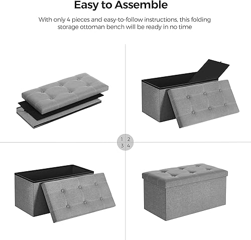 Miniatura 34 de SONGMICS Mazie Collection - Banco de almacenamiento otomano de 30 pulgadas, 21 galones, baúl plegable con tela transpirable de aspecto de lino,
