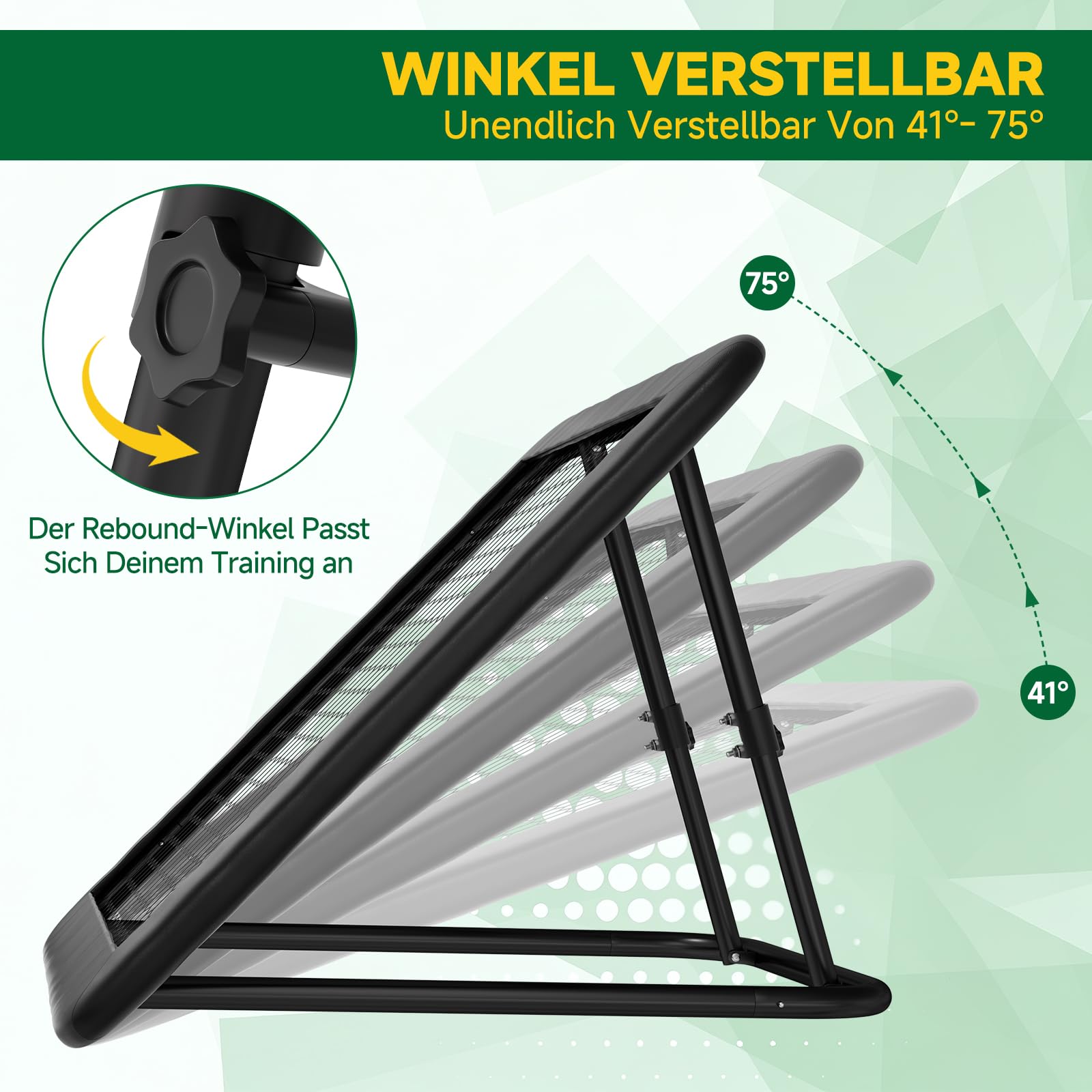 SUNYRISY Rebounder für Fußball, Fussball Rebounder mit Tornetz und Schutzrand, Fussball Trainingszubehör, Trainingsset für Handball und Volleyball, Stufenlos Verstellbar