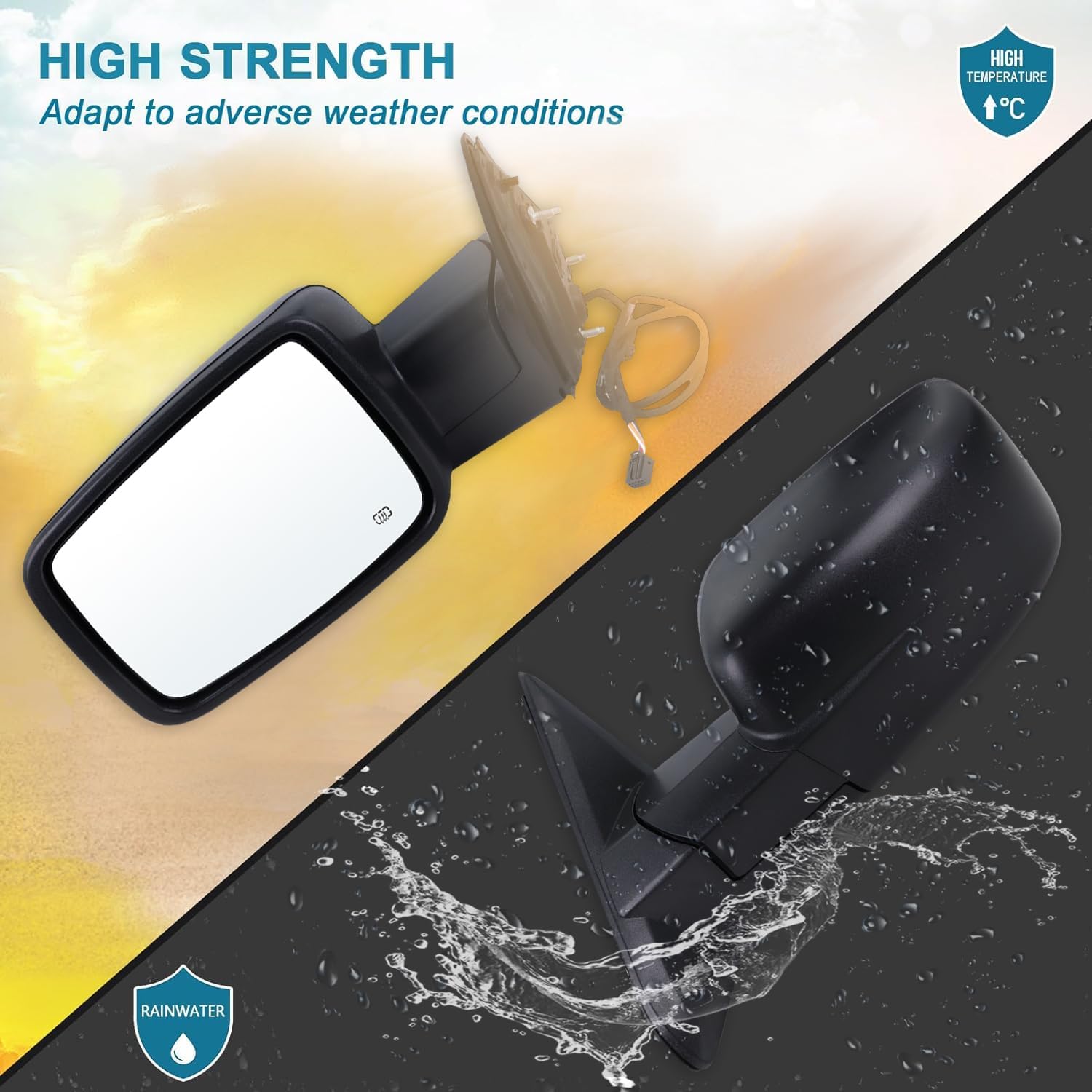 Left Driver Side Mirror Compatible With 2014-2018 Ram 1500 2500/2019-2022 Ram 1500 Classic With Manual Folding Power Glass Heated Temperature Sensors Matte Black Replace#68462819AA(6Pins)