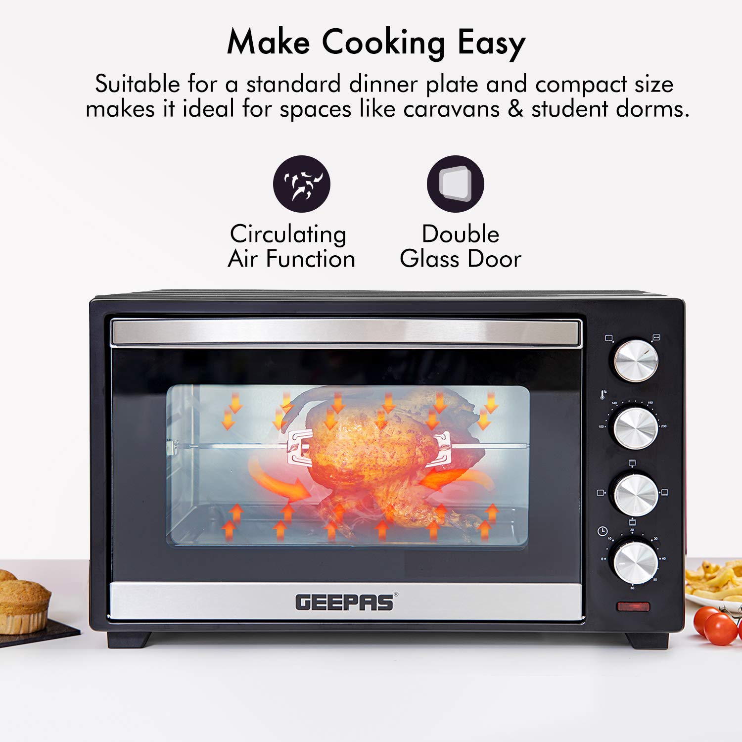 Buy Geepas 48L Mini Oven and Grill 2000W Electric Oven with Rotisserie & 60 Minute Timer 4