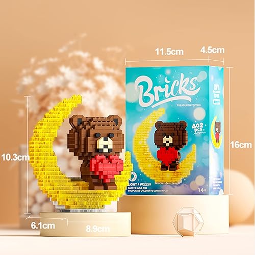 Miniatura 5 de FEENEEX Kit de construcción de oso de peluche de San Valentín, juego de bloques de construcción de corazón y luna de San Valentín, regalos de