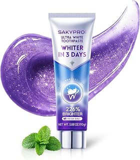 Purple Toothpaste for Ultra Teeth Whitening, Peroxide Free & Fluoride Free, Enamel-Safe for Sensitive Teeth, Instant Brightening, 24-Hour Stain Defense, Fresh Mint, 1 Pack, 3.88 oz