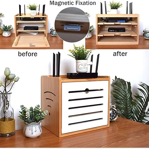 Miniatura 2 de YRHH Caja de almacenamiento multimedia, caja de almacenamiento WiFi, caja de almacenamiento de pared, caja de blindaje para habitación de madera