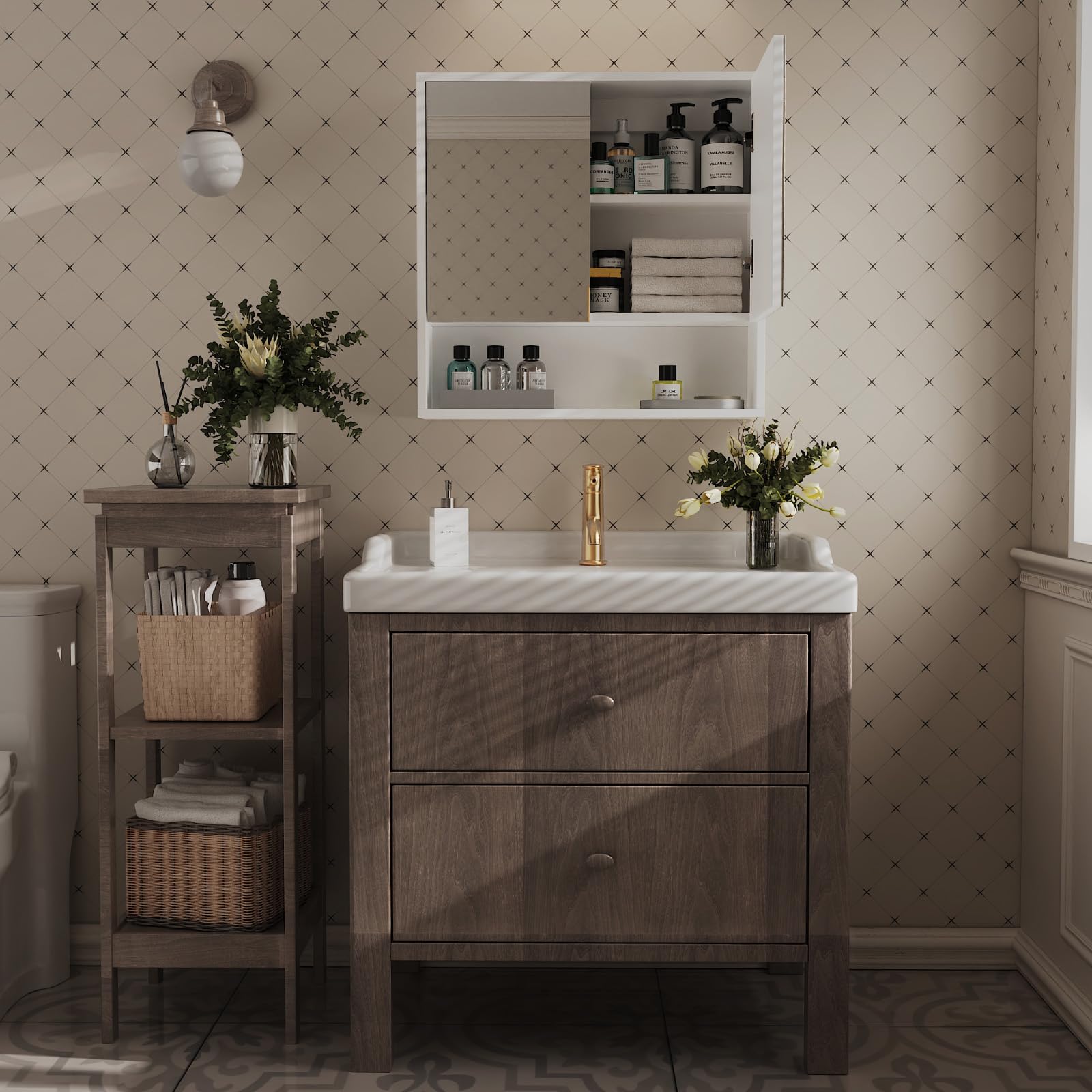 Mobiletto Bagno Con Specchio Msutree 60 Cm - 2 Ante, Ripiani Regolabili, LED Touch - Foto 5