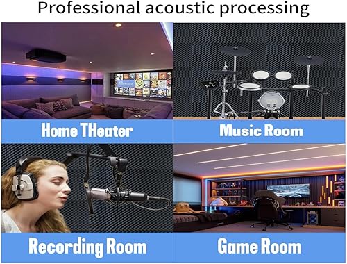 Miniatura 6 de Paquete de 4 paneles de espuma a prueba de sonido para paredes, paneles acústicos de 48 x 24 x 2 pulgadas, paneles de pared insonorizados ignífugos