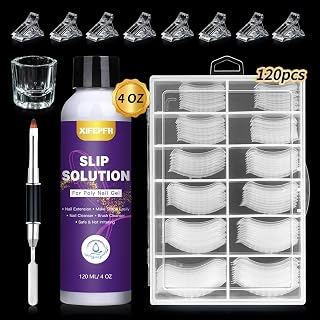 Poly Gel Slip Solution Kit, 4oz Anti-stick Liquid for Extension Use with 120pcs Dual Forms, Nail Brush, Clips & Cup – Easy for DIY Poly Gel Nail Art, Gifts for Women