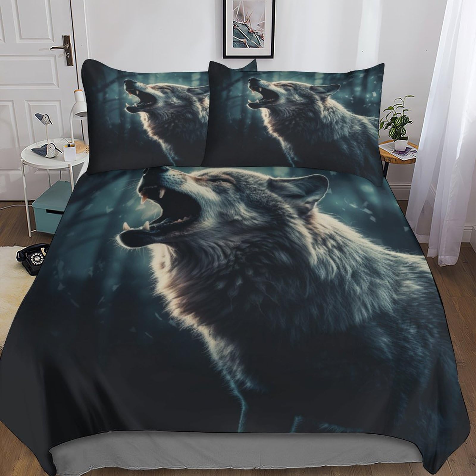 Wolf-Bettwäsche-Set, 3D-Druck, Bettbezug-Set mit Kissenbezügen, Heimtextilien, Doppelbettgröße, Tier-Bettbezug, 200 x 200 cm