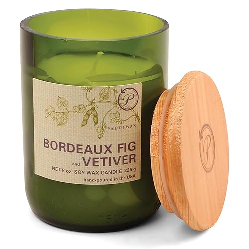 Paddywax Eco Collection Scented Soy Wax Candle in Glass Jar, Bordeaux Fig & Vetiver Fragrance, Green Vessel with Wood Lid, 8 oz - Bordeaux Fig & Vetiver