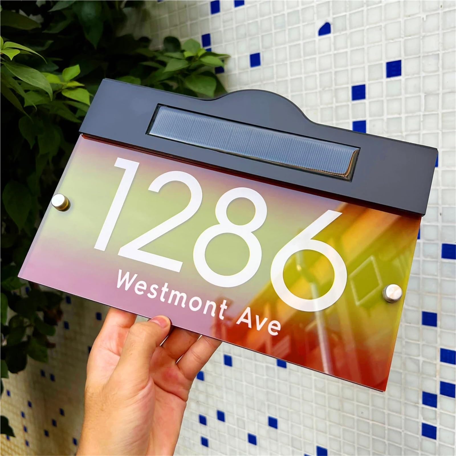 Letrero solar personalizado for número de casa - Placa de entrada acrílica con luz LED - Dirección personalizada - Envío directo