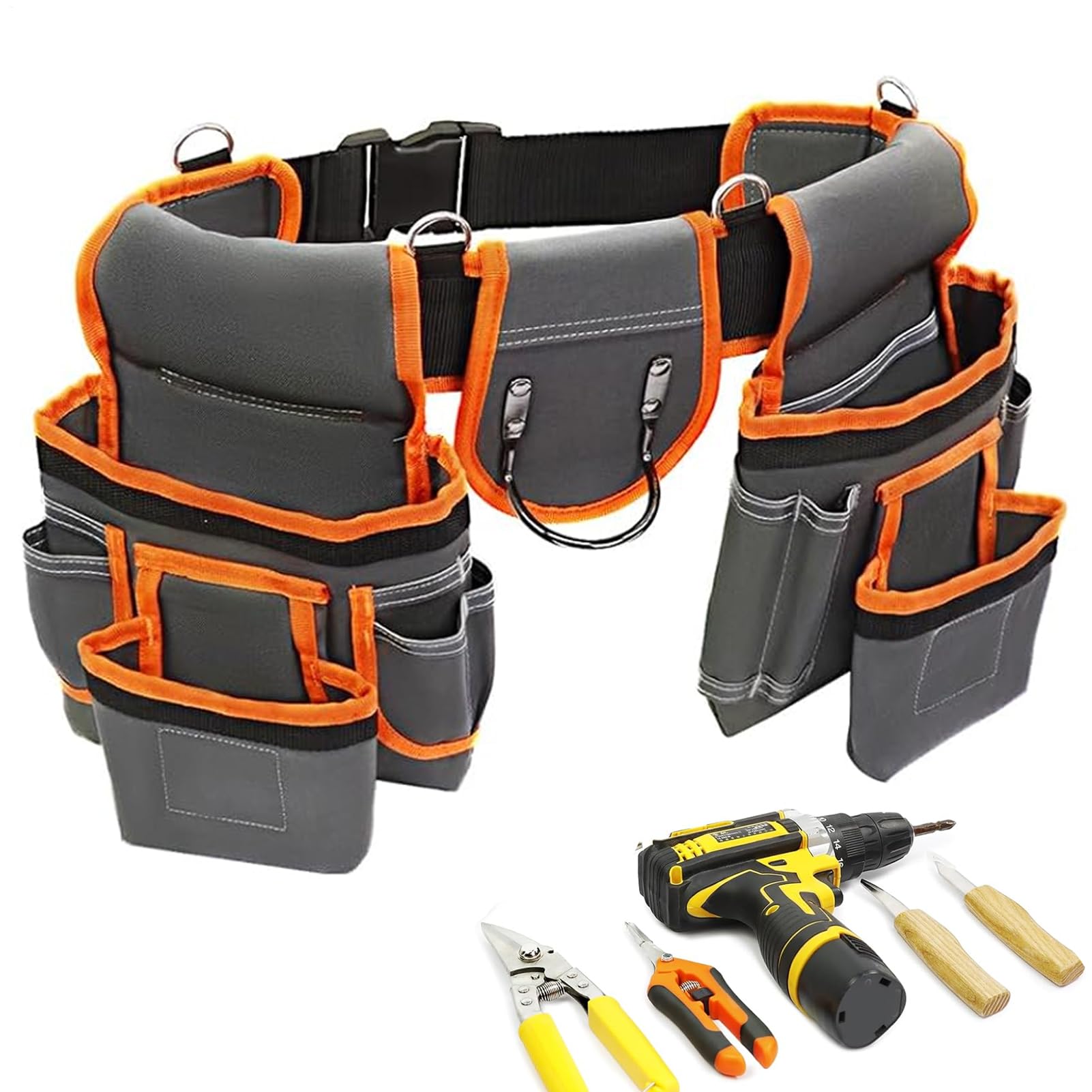 Cintura Portaattrezzi per Falegname Rimovibile con 2 Tasche Magnetiche | Cintura Portautensili Con 18 Tasche Per Uomini Per Costruzione Idraulica Cablaggio Elettrico Struttura Tetti Proprietari Di