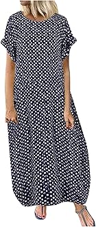 2023 Women's Casual Summer Plus Size Polka Dot Long Maxi Dresses Loose Baggy Short Sleeve Sundresses with Pockets