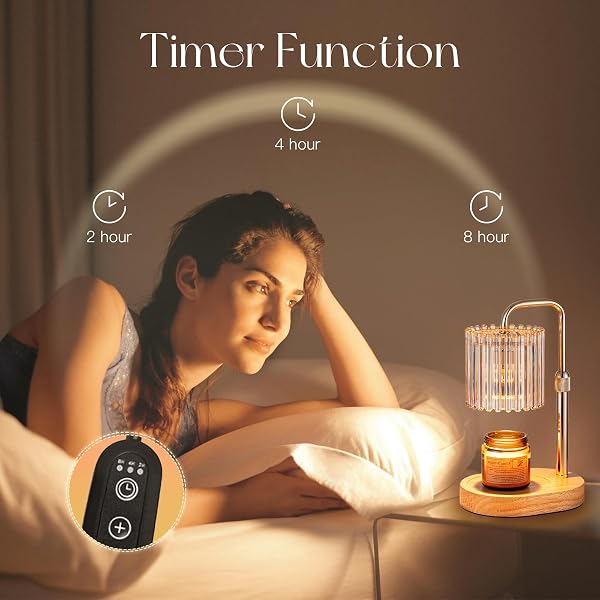Candeldo Candle Warmer Lamp with Timer: Candle Warmer with 2 Bulbs Height Adjustable Dimmable Wax Melt Gold House Warming Gifts New Home Bedroom Decor Gifts for Women - 3