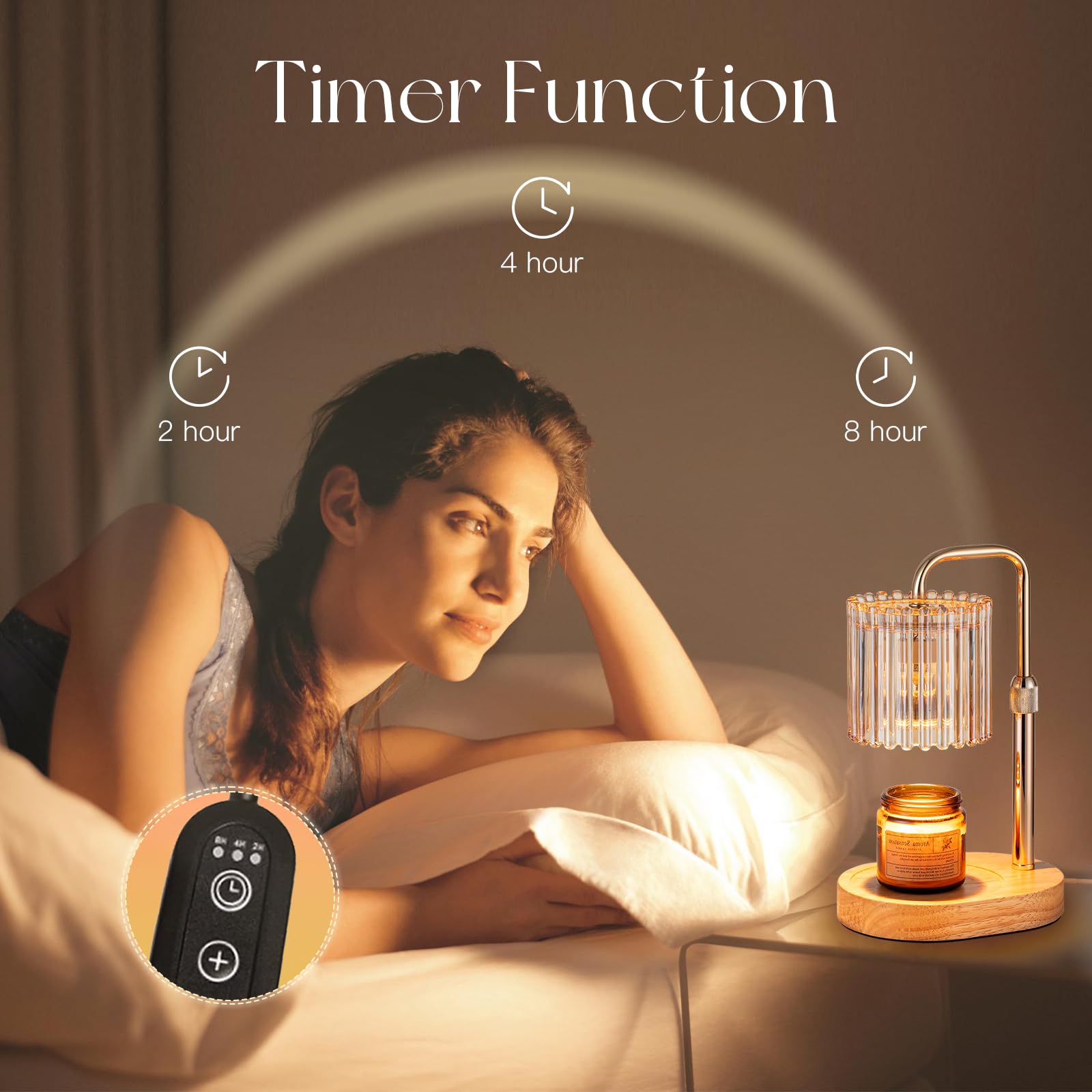 Candeldo Candle Warmer Lamp with Timer: Candle Warmer with 2 Bulbs Height Adjustable Dimmable Wax Melt Gold House Warming Gifts New Home Bedroom Decor Gifts for Women - 3