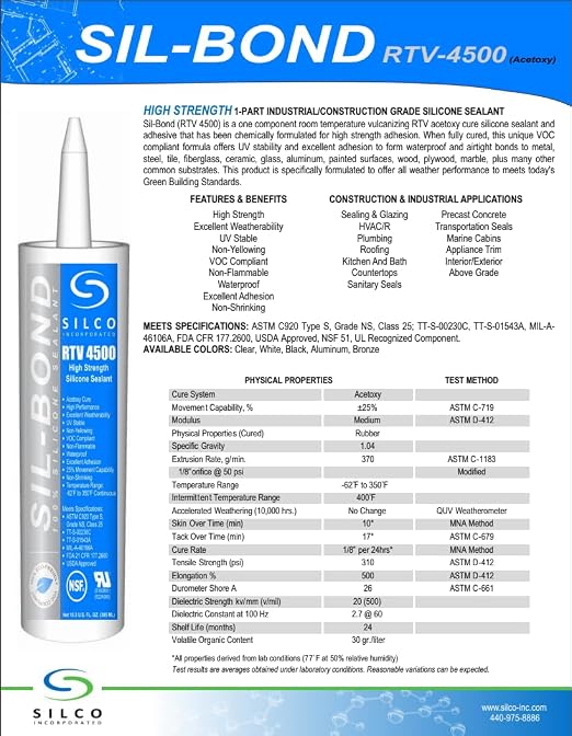 Silco RTV 4500 Sellador de Silicona 24 Tubos de 10 oz miniatura 2