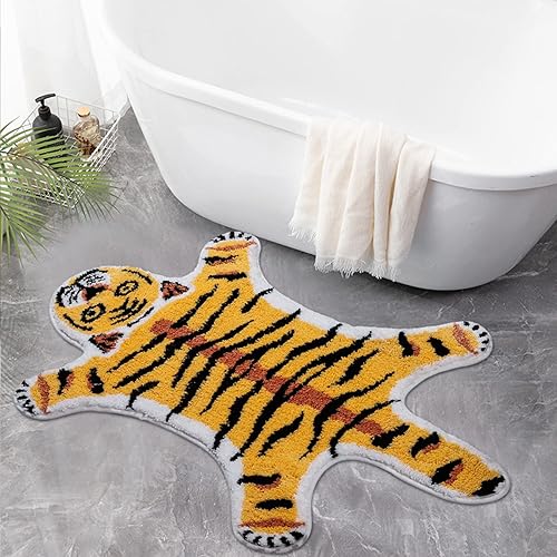 Miniatura 3 de Alfombra con forma de tigre para baño, alfombra antideslizante con estampado de animales de dibujos animados, alfombra absorbente para baño, sala de