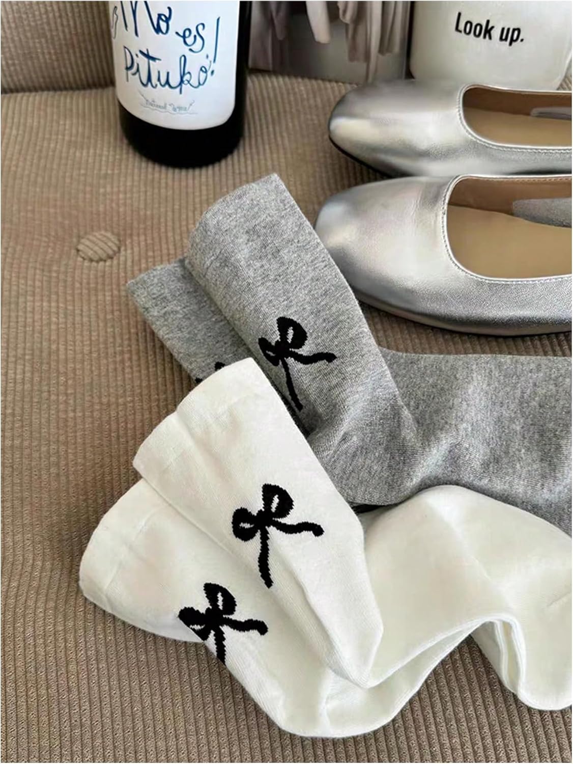 Floerns Women's 3 Pairs Bow Print Cute Crew Socks Athletic Soft Comfy Breathable Socks - Image 3