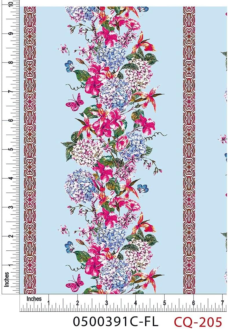 Vined Flowers Design 100% Cotton Quilting Fabric by The Yard (Blue, Pink, Green, Red)