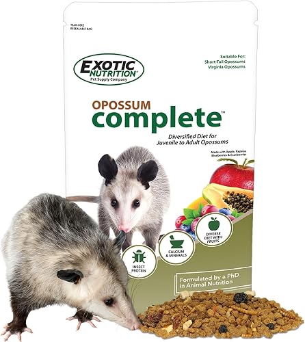 Exotic Nutrition Opossum Complete - Nutritionally Complete Healthy Pellet Diet - Food for Short-Tailed & Virginia Opossums (1 lb.)