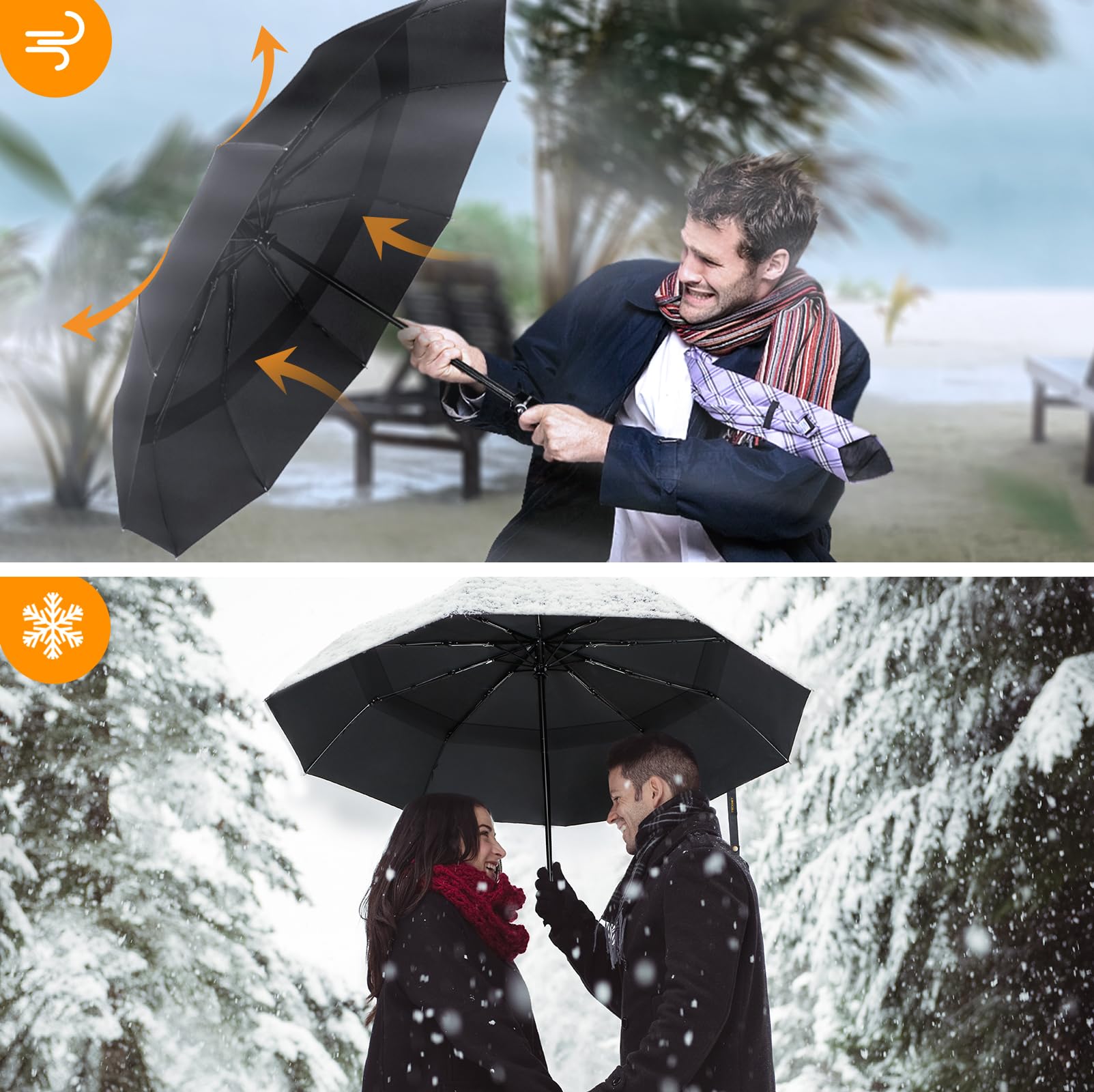 TECKNET Regenschirm Sturmfest für Regen, Automatik Groß Taschenschirm mit 10 Rippen, 104 cm Windsicher Schirm, Faltbar Kompakte Reise Golf Umbrella für Herren und Damen
