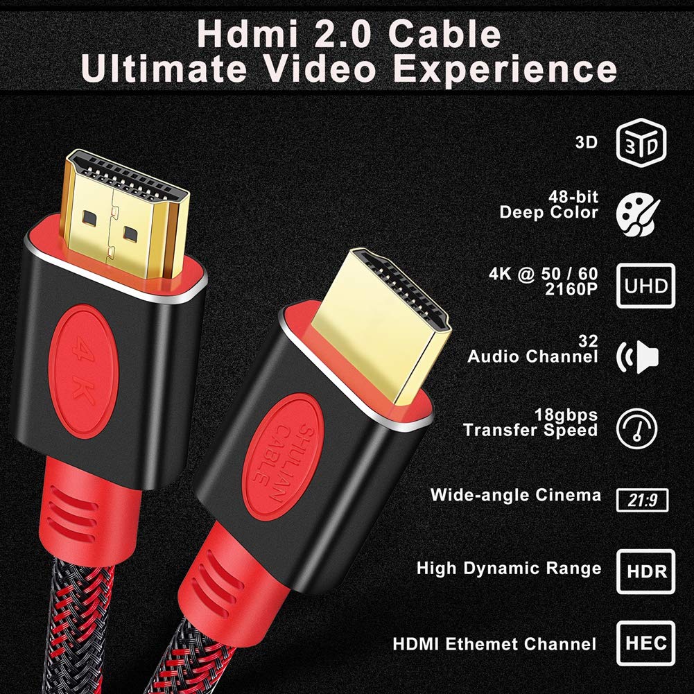 SHULIANCABLE Cavo HDMI 4K, Cavi HDMI 2.0 supporta Fire TV, Ethernet, audio return, video UHD 2160p, HD 1080P, 3D, PC (3M)
