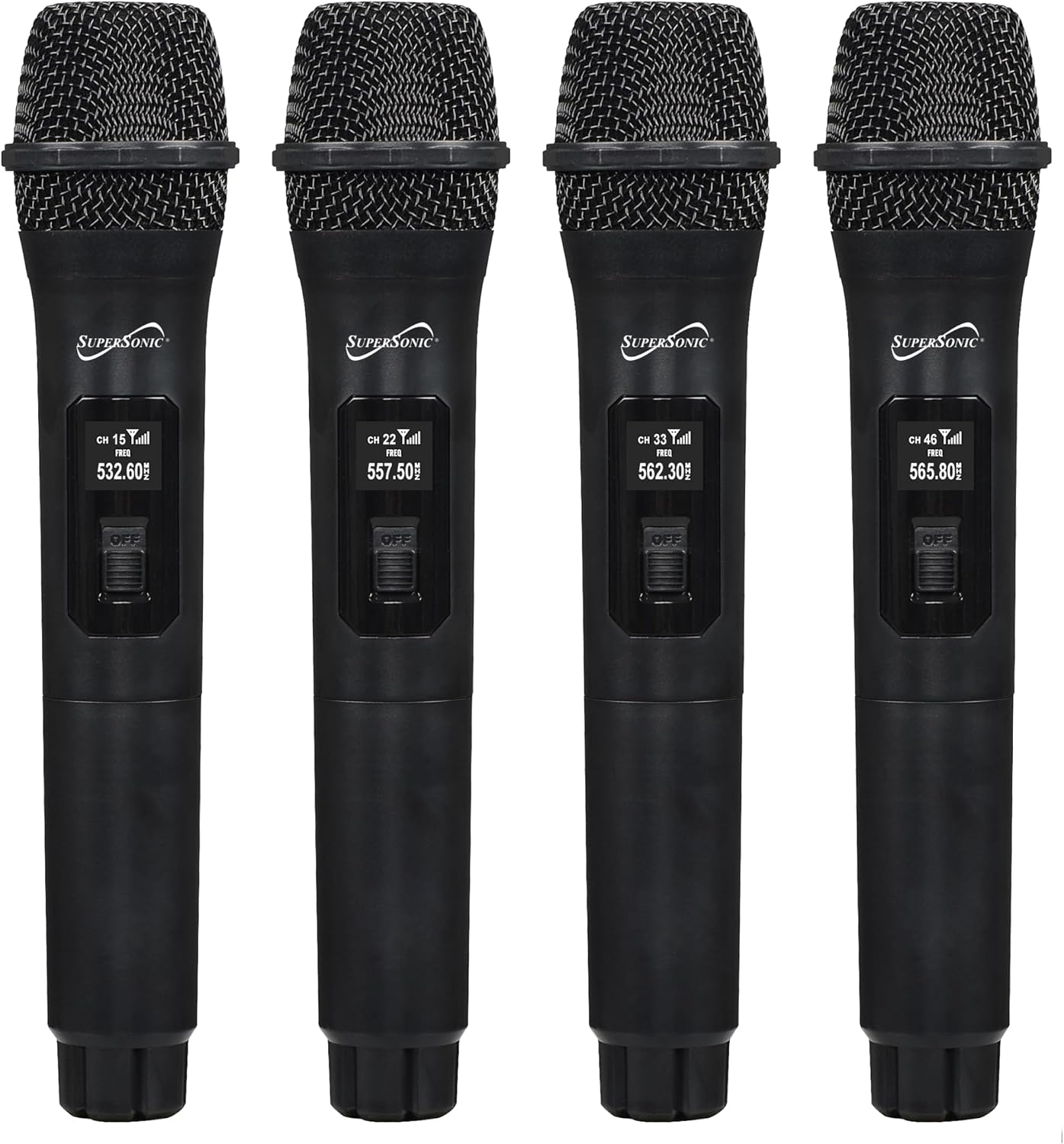 Supersonic SC-909 2.4G 4 Channel Wireless Microphone System with Long-Range 160 FT Transmission, Crystal-Clear 20Hz-20KHz Sound, Low 30mA Consumption, AA Battery-Powered Transmitter, and 12V Receiver