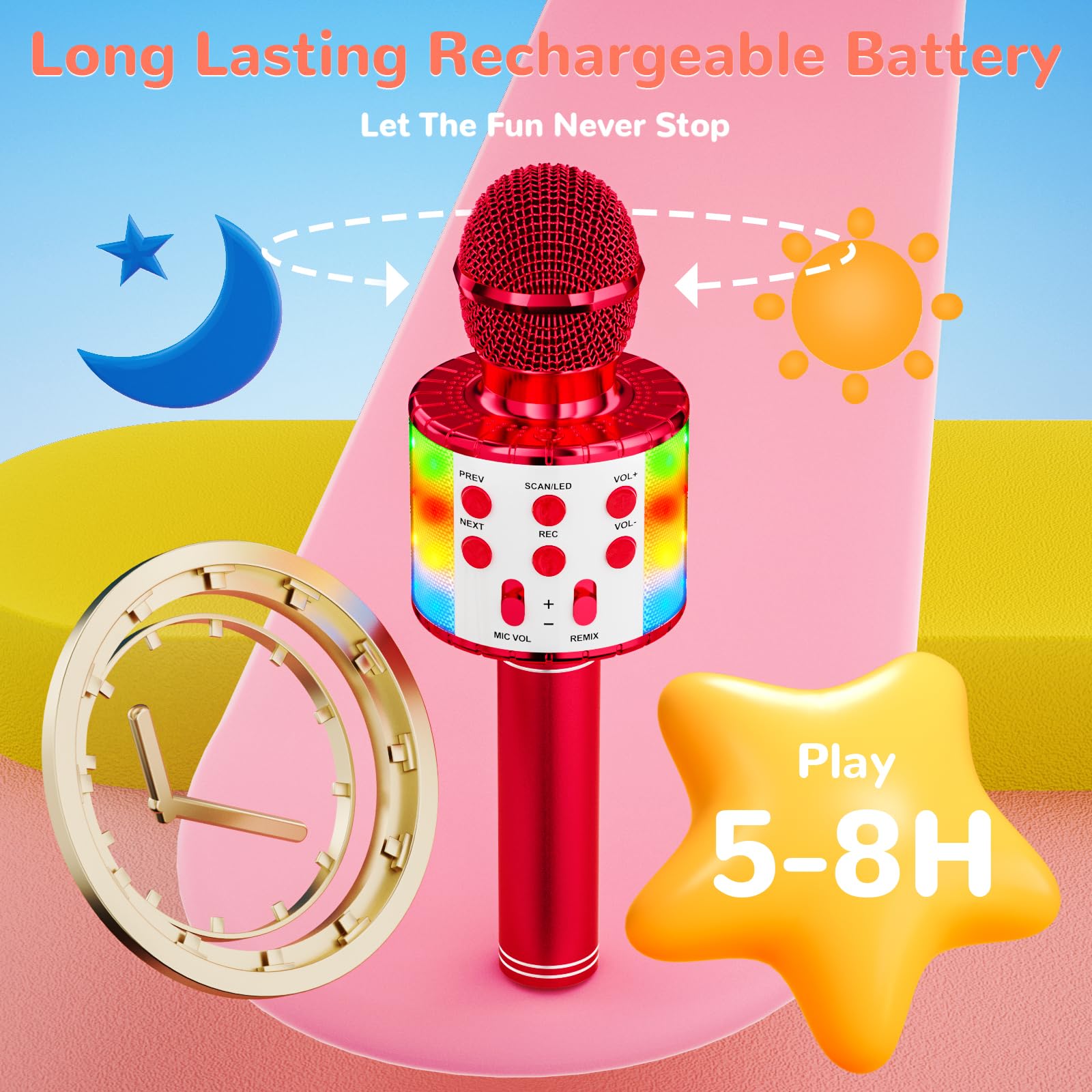 Ankuka Microfono Karaoke Bluetooth Wireless Microfono Bambini Regalo per Bambini 3-12 Anni Microfono Giocattolo Cambia Voce, Compatibile con Android, iOS, PC Rosso