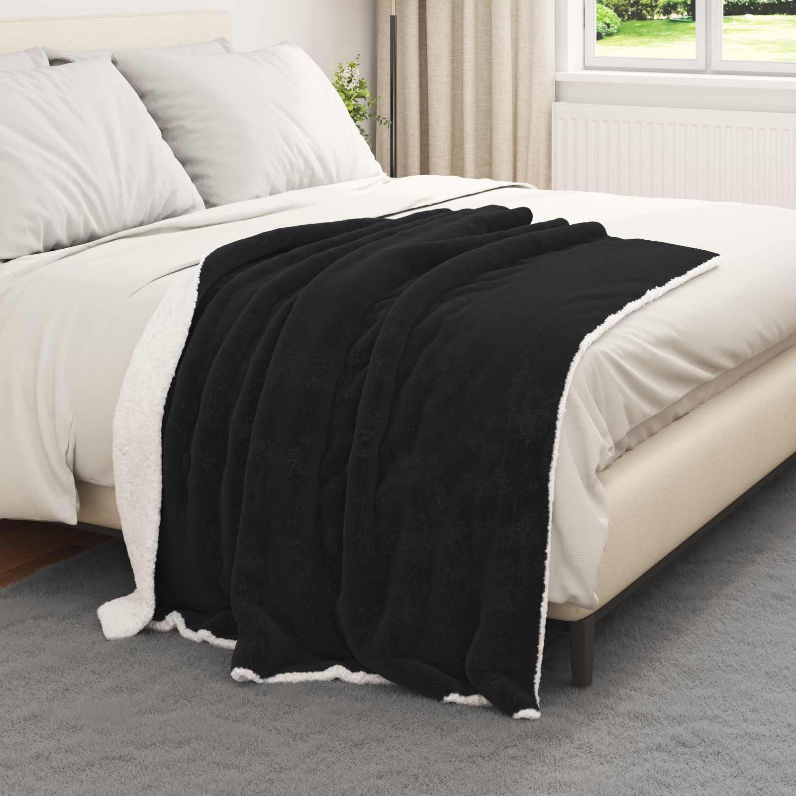Générique Fleecedecke, 130 x 150 cm, Schwarz | Leicht 480 g, maschinenwaschbar, für Sofa oder Bett, ideal für Herbst und Frühling