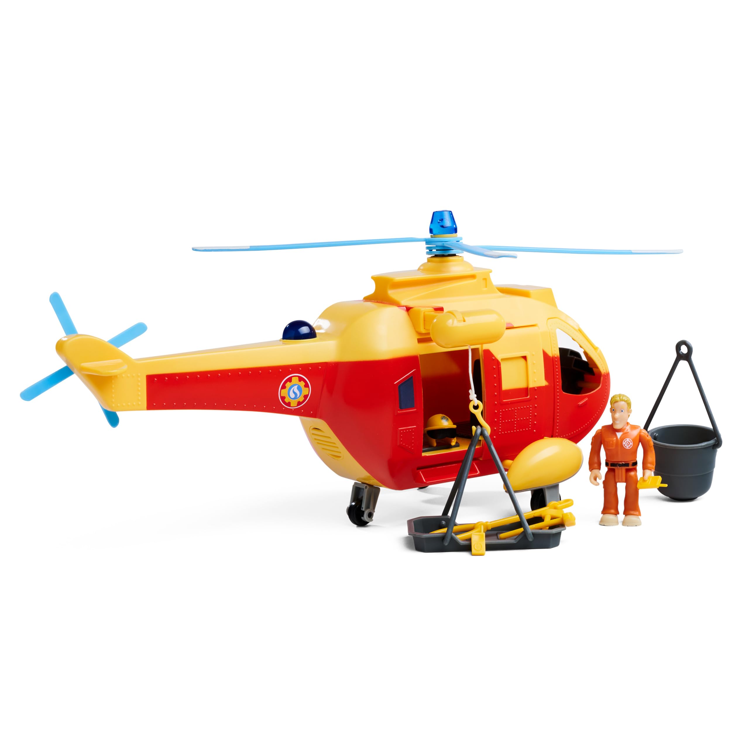 Simba Bombero Sam Helicóptero Wallaby II Update, Rotor automático, luz, Sonido, cabrestante, Figura de Tom, Accesorios, 34 cm, a Partir de 3 años