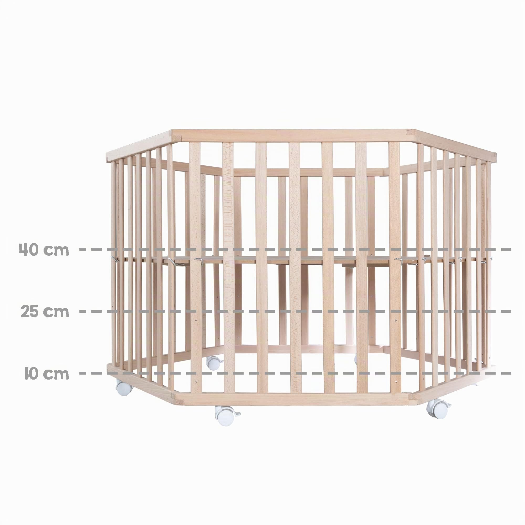 roba Parc Bébé Hexagonal en Bois "Liebhabear" + Tapis de Parc et Roues Avec Freins - Blanc
