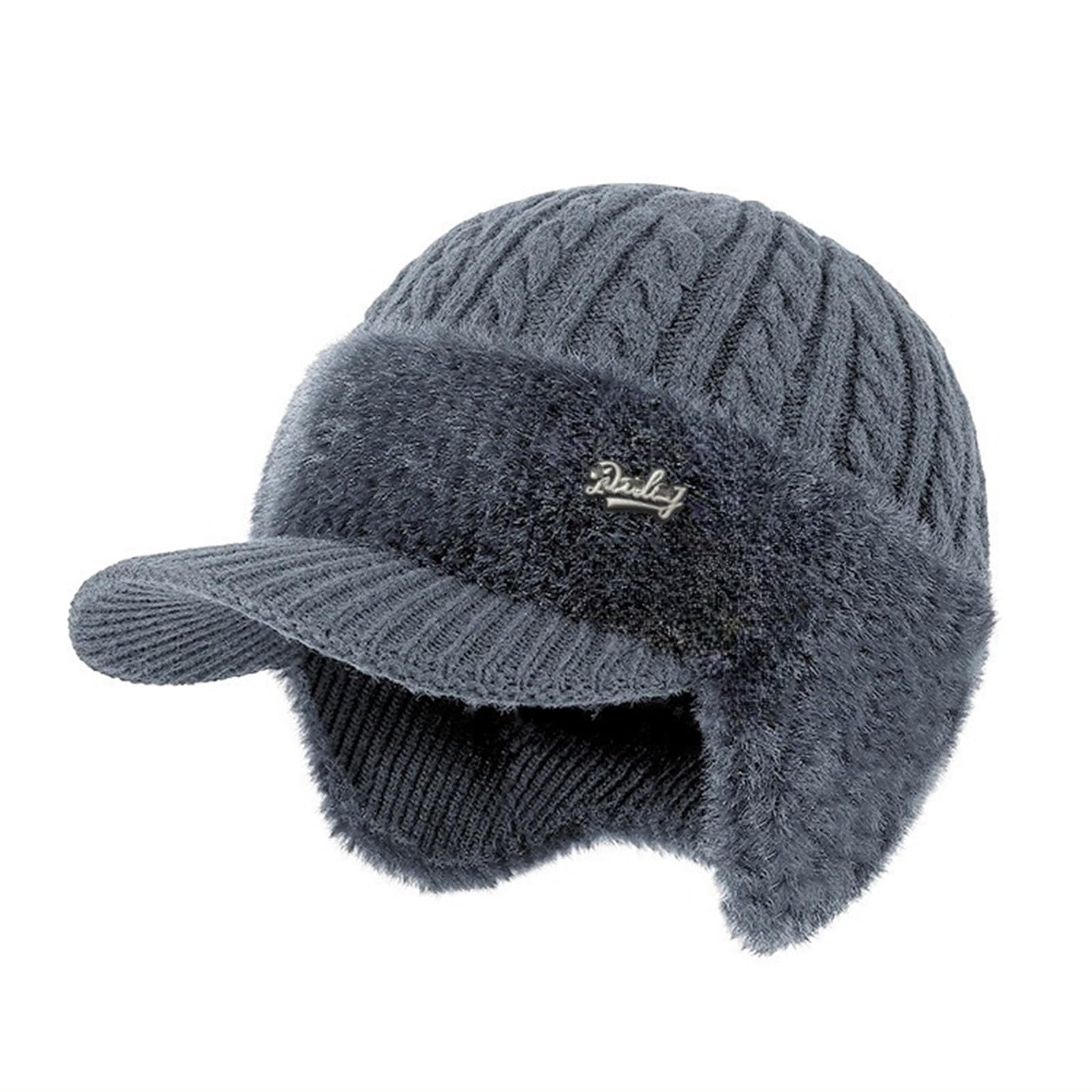 ZDOUXUAN Trapper Blocking Knitted Hats, Winter Cozy Hat with Brim and Ear Knitted Caps with Fleece Lining Warmth(Grey)