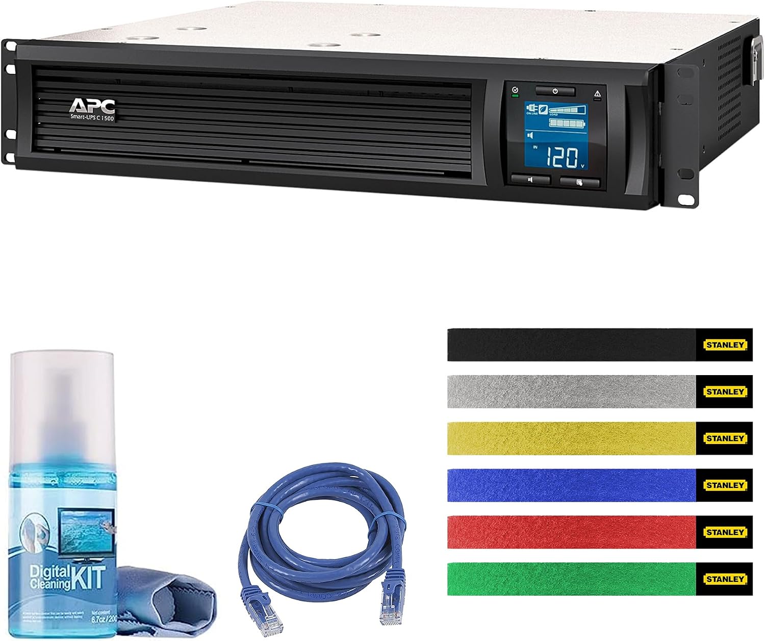 1500VA UPS SMC1500-2UC Rack Mount Sinewave Battery Backup Bundle | For Power Backup & Surge Protection | SmartConnect | AVR | Line Interactive | 120V | Includes Cleaning Kit + Ethernet Cable