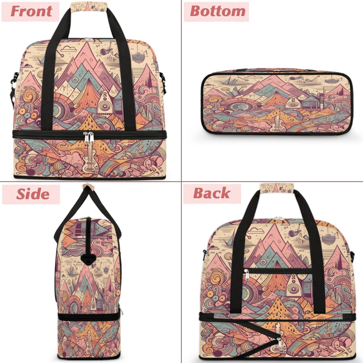 QsirBC Music Design Theme Gym Bag for Women Duffle Tote with Shoes Compartment Men Weekender Duffel for Dance Travel Sports Swimming Overnight