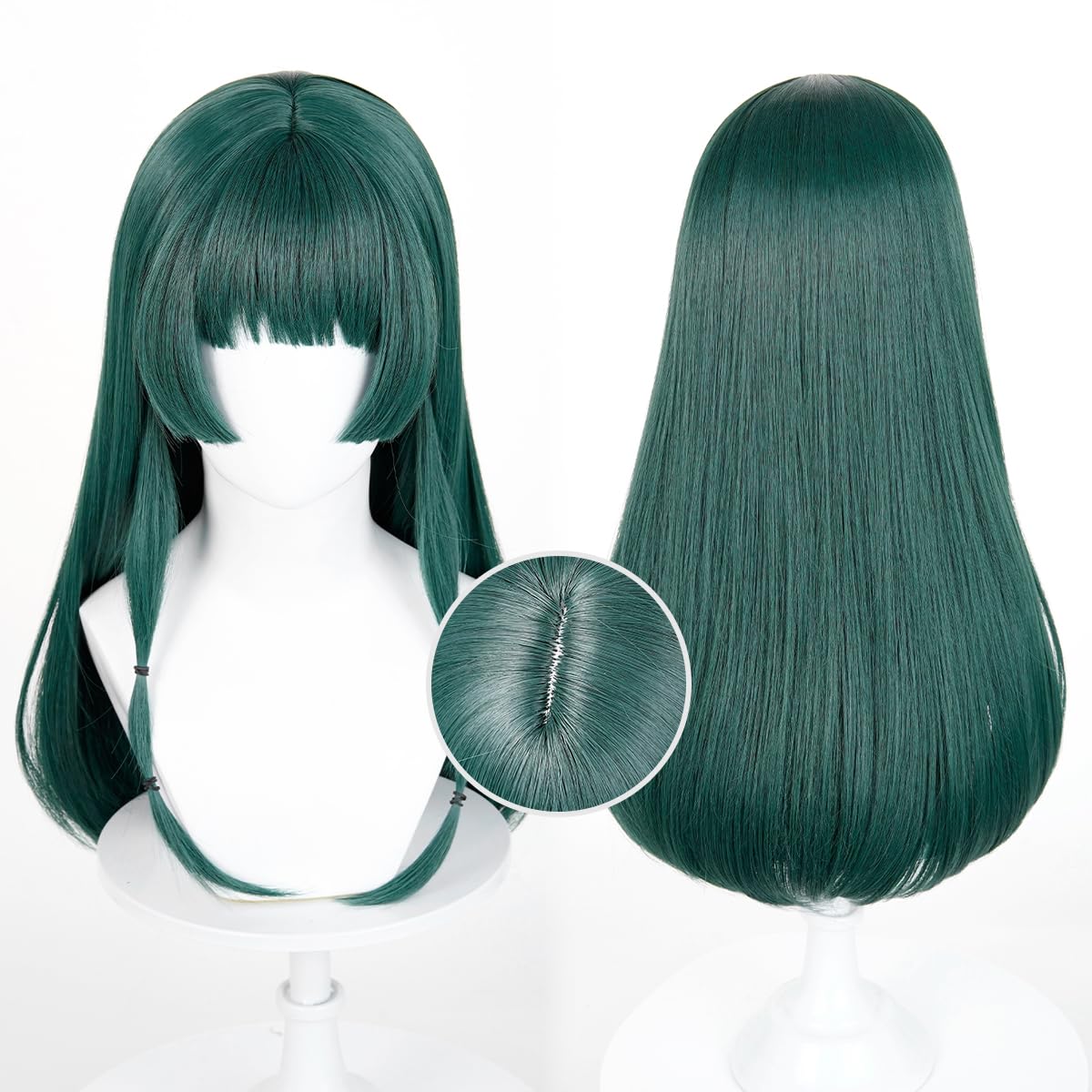 Probeauty Maomao Cosplay Wig Long Straight Green Wigs with Bangs for Halloween Anime Costume Cosplay Party - Image 6