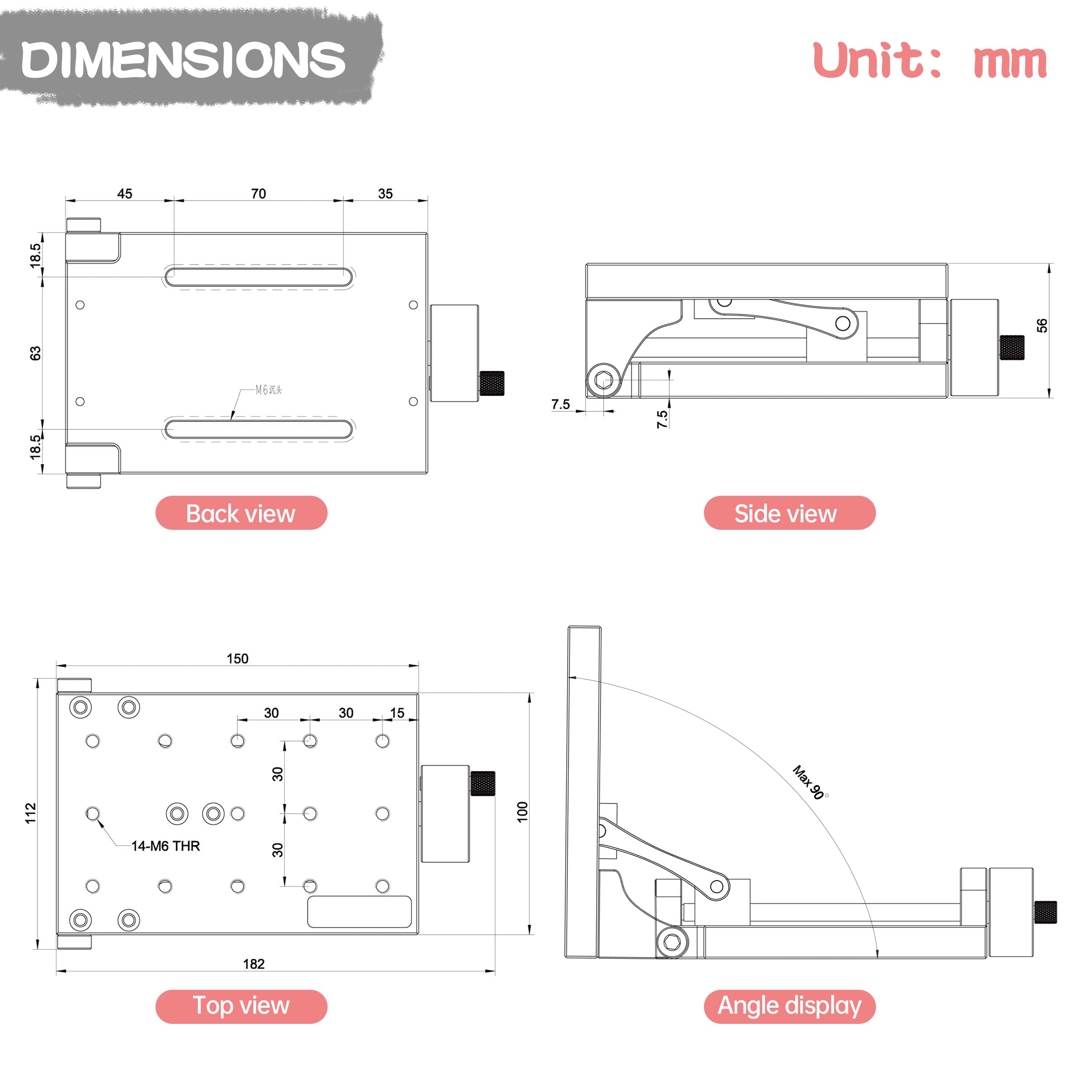 Snapklik.com : TAP-90 150x100mm Manual Adjustable Angle Platform, 0-90 ...