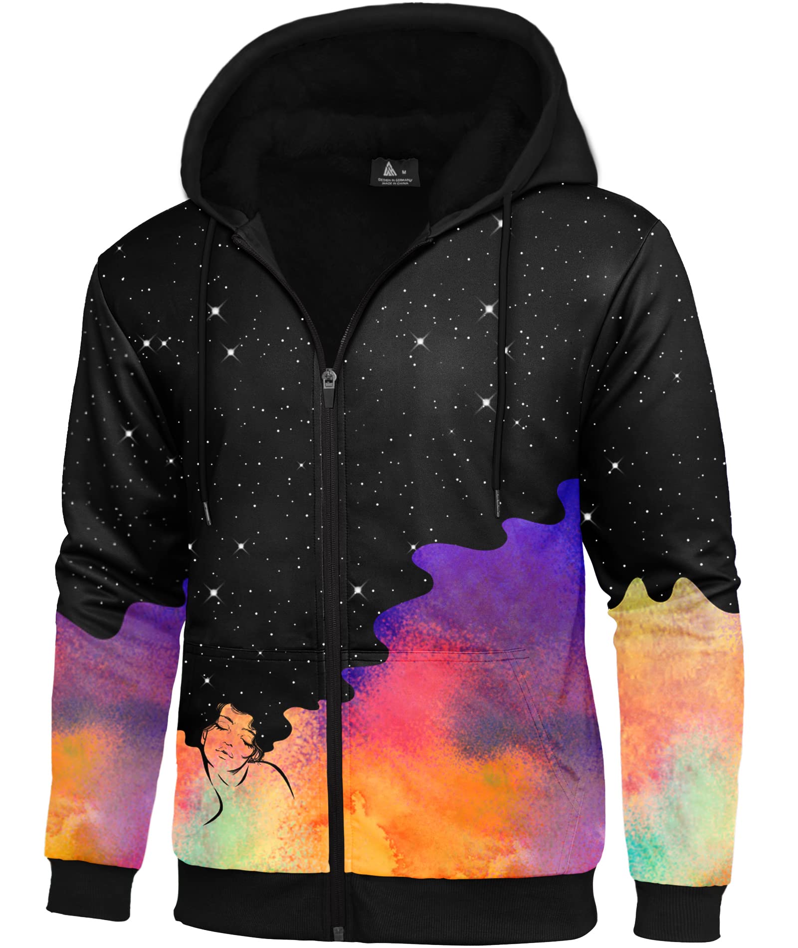 igeekwell Sudadera con capucha para hombre, estampado de manga larga con cremallera, forro polar, chaqueta de invierno para hombre, para senderismo, correr, deportes al aire libre (crepúsculo-3XL),